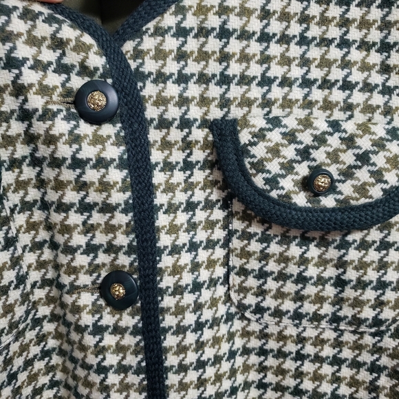 VINTAGE YVES VINET Green Houndstooth Wool Gold Lion Buttons Blazer - Picture 11 of 13